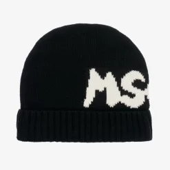 MSGM Black Knitted Cotton Beanie Hat Sale