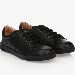 Childrens Classics Black Lace-Up Leather Trainers Hot