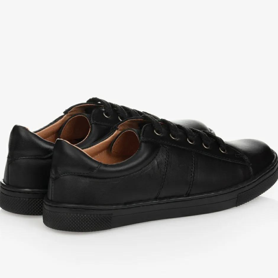 Childrens Classics Black Lace-Up Leather Trainers Hot