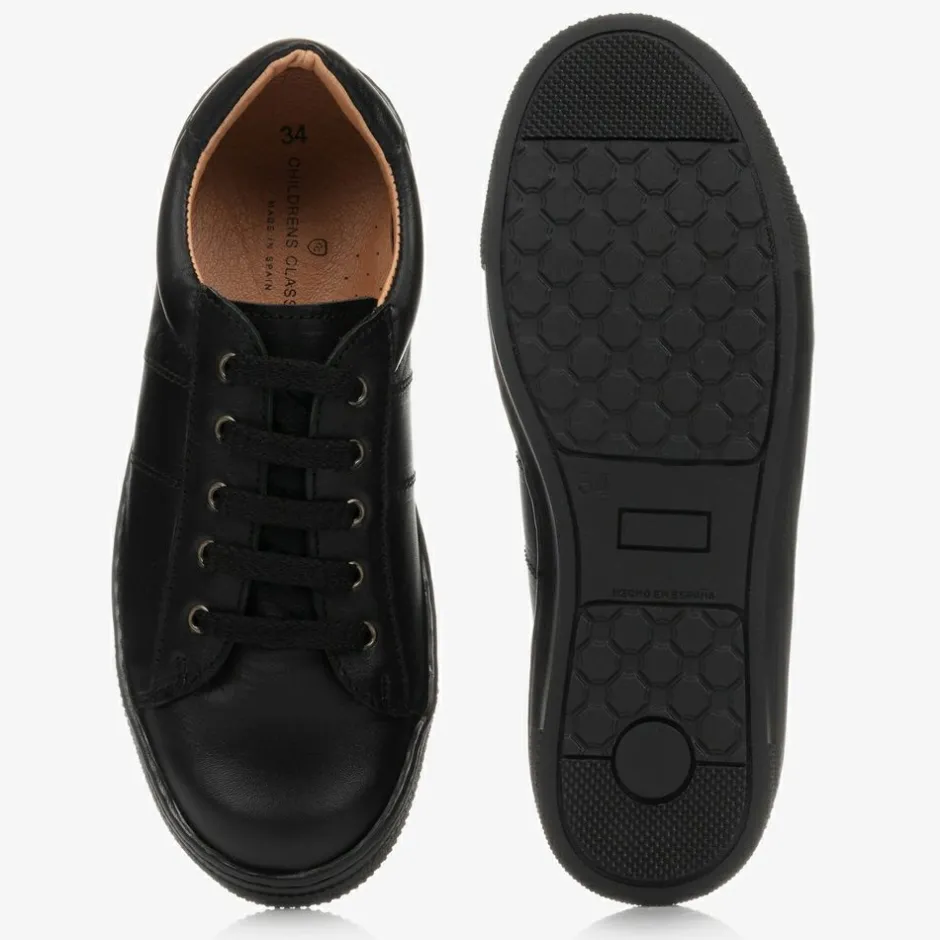 Childrens Classics Black Lace-Up Leather Trainers Hot