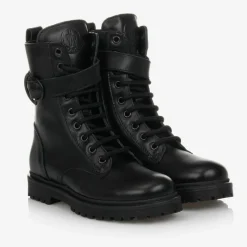 Moncler Enfant Black Leather Ankle Boots Best