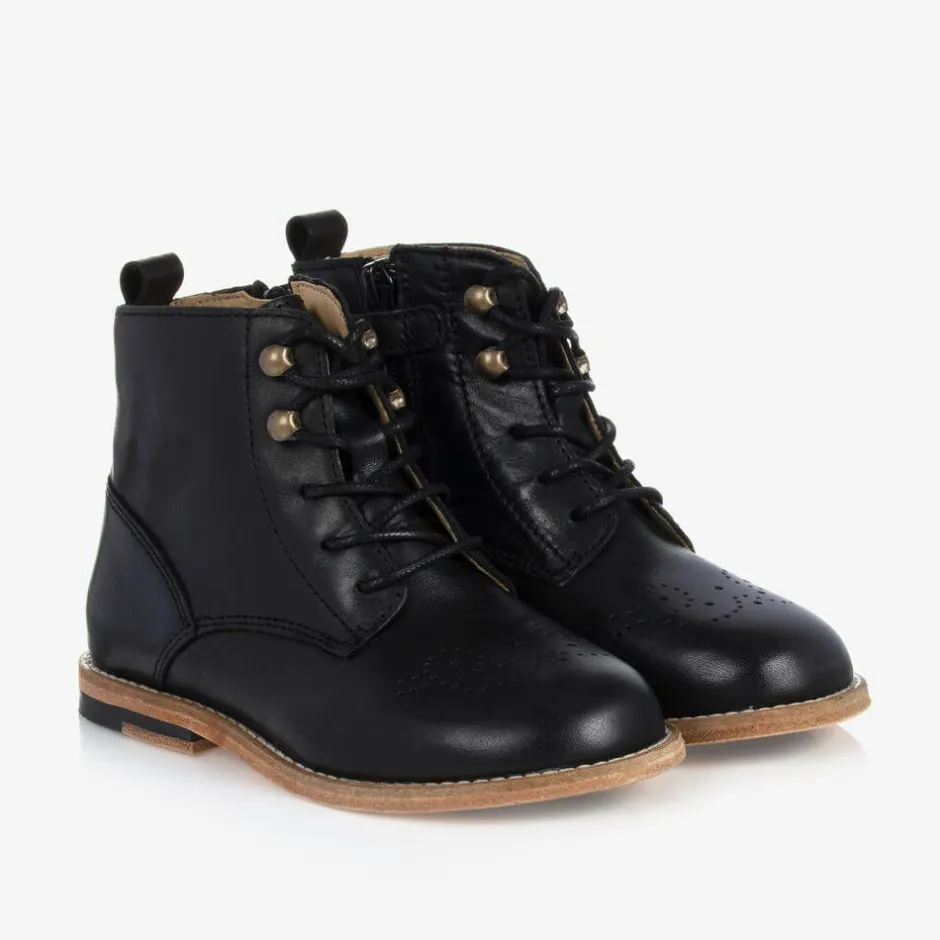 Young Soles Black Leather Brogue Ankle Boots Best