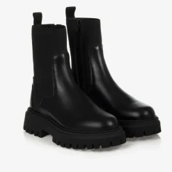 Moncler Enfant Black Leather Chelsea Boots