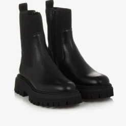 Moncler Enfant Black Leather Chelsea Boots Outlet
