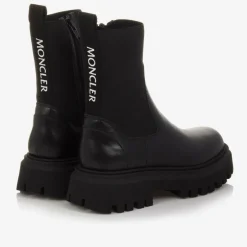 Moncler Enfant Black Leather Chelsea Boots Outlet