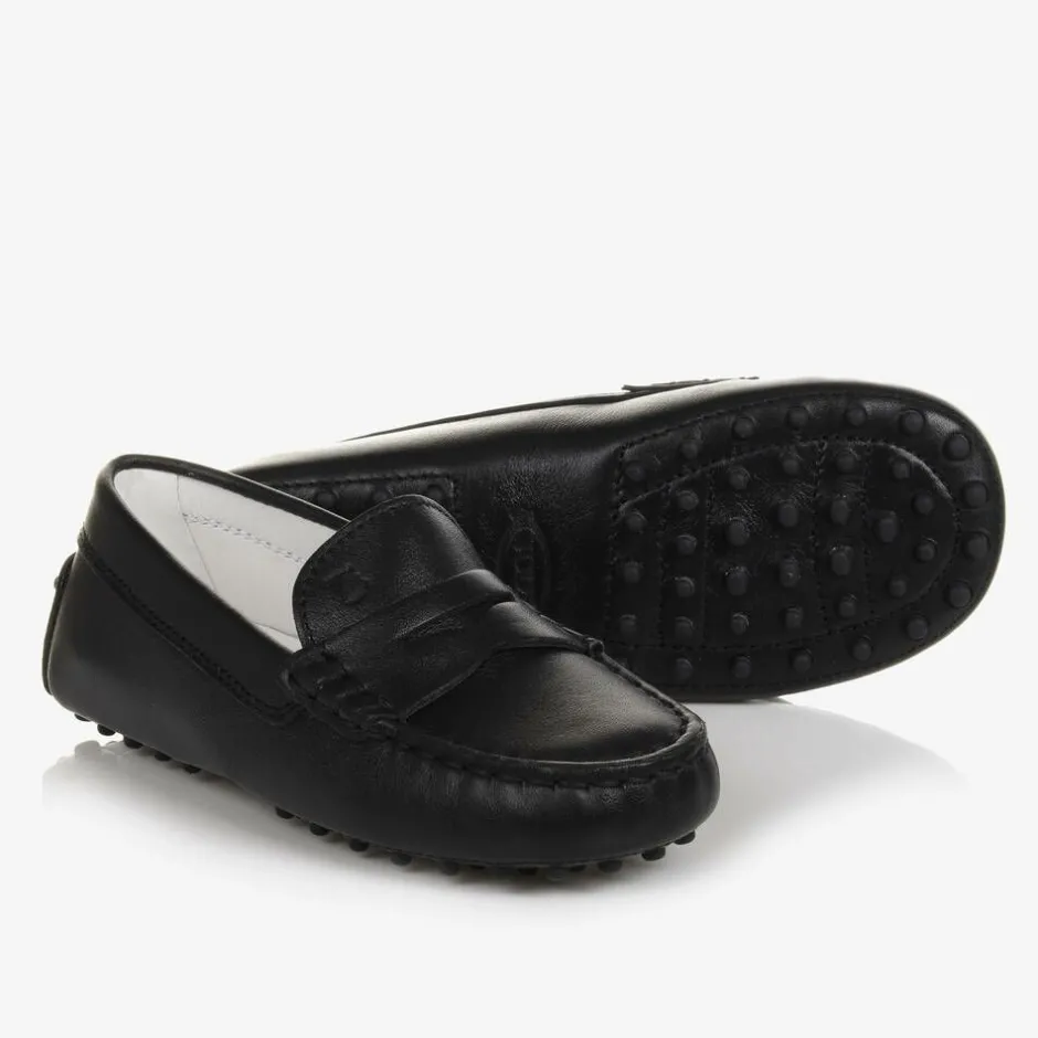 Tods Black Leather Gommino Moccasins Sale