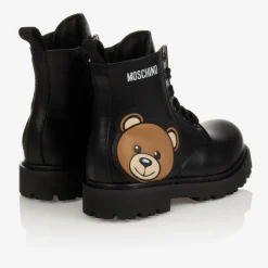 Moschino Kid-Teen Black Leather Teddy Bear Boots Online