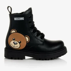 Moschino Kid-Teen Black Leather Teddy Bear Boots Online