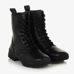 Moncler Enfant Black Leather Trek Ankle Boots Clearance