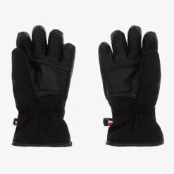 Moncler Enfant Black Leather Trimmed Ski Gloves