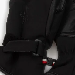 Moncler Enfant Black Leather Trimmed Ski Gloves
