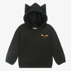 Mini Rodini Black Organic Cotton Cat Hoodie Clearance