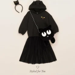 Mini Rodini Black Organic Cotton Cat Hoodie Clearance