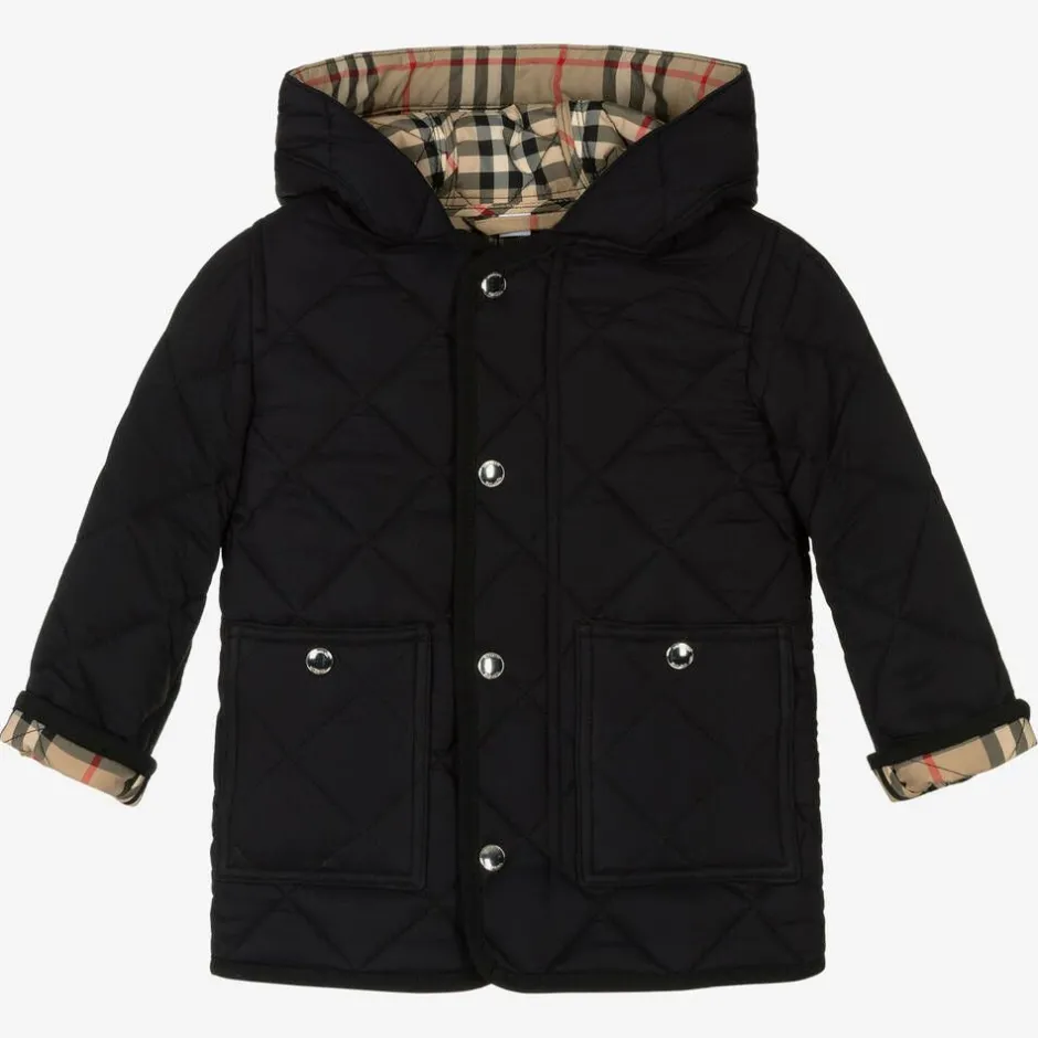 Burberry Black Quilted Vintage Check Baby Coat New