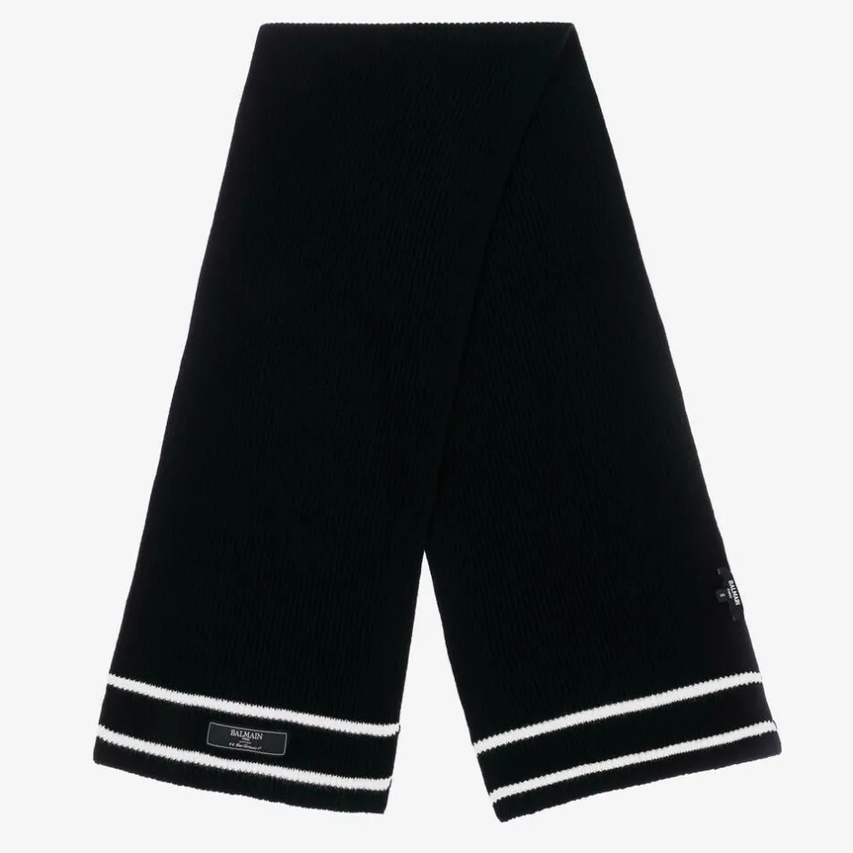 Balmain Black Ribbed Wool Scarf Discount