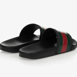 Gucci Black Rubber Web Sliders Sale
