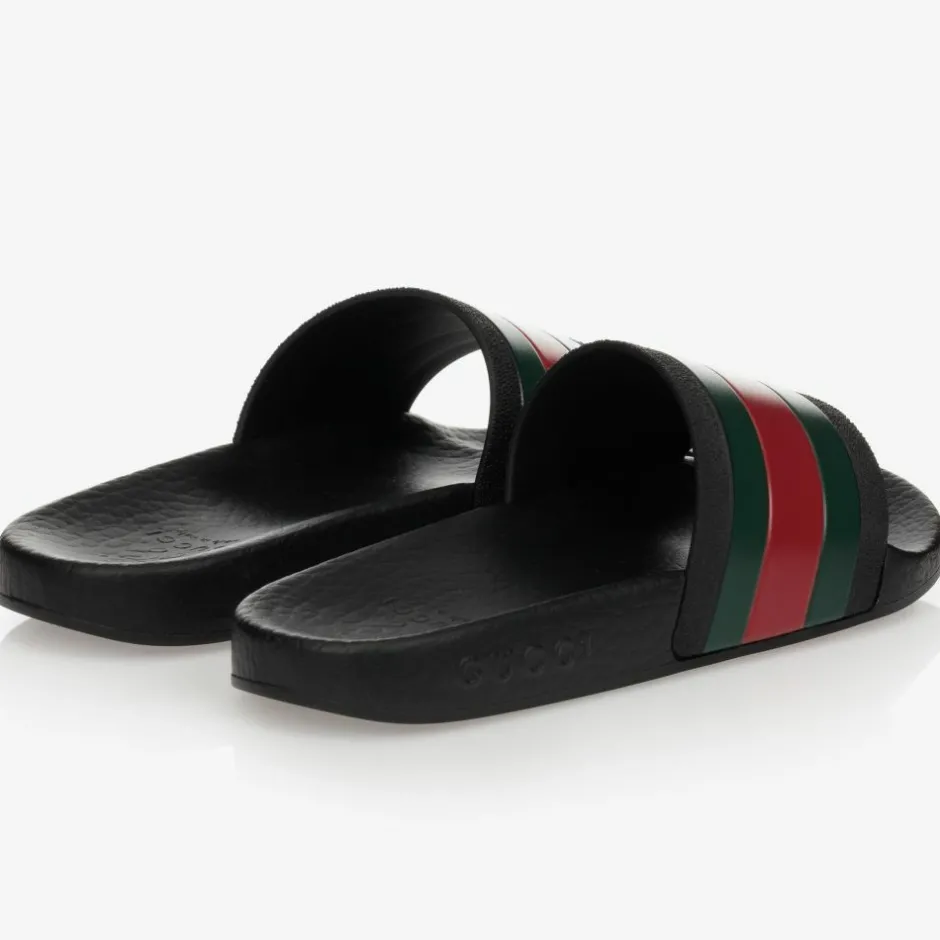 Gucci Black Rubber Web Sliders Sale