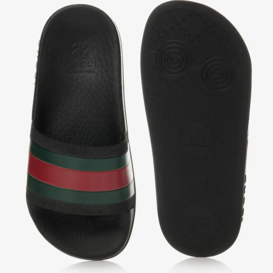 Gucci Black Rubber Web Sliders Sale