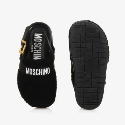 Moschino Black Sherpa Fleece & Leather Mules Hot
