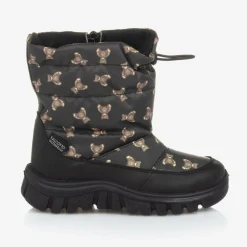 Falcotto by Naturino Black Teddy Bear Print Snow Boots New
