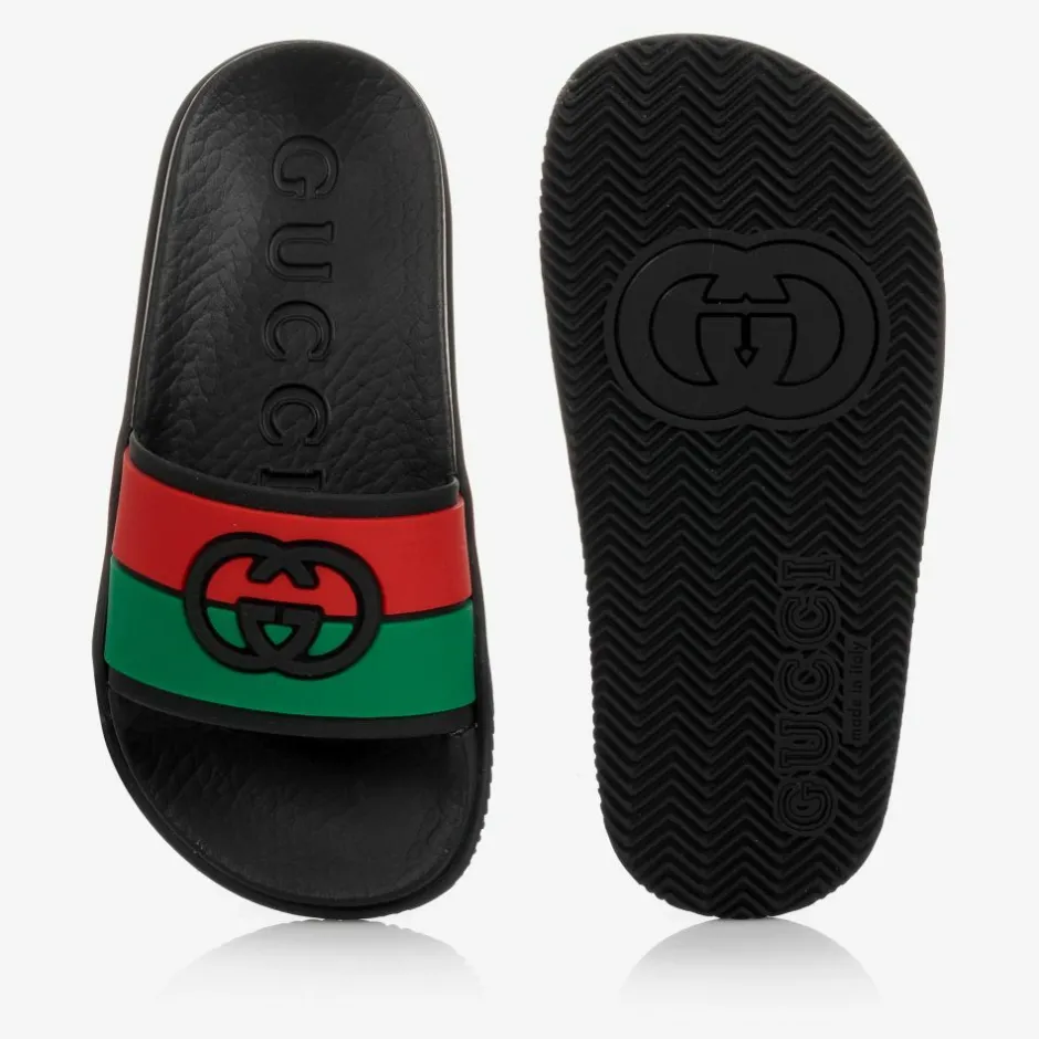 Gucci Black Web Logo Sliders Outlet