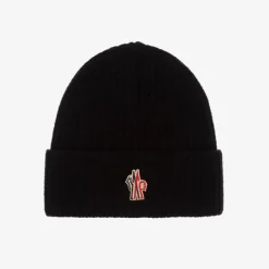 Moncler Enfant Black Wool Knit Beanie Hat Best