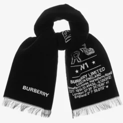 Burberry Black Wool Logo Scarf (127cm) Discount