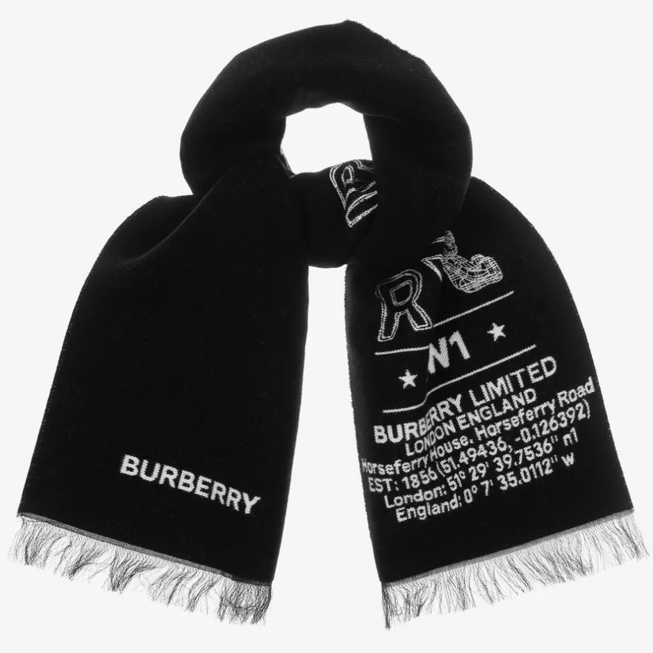 Burberry Black Wool Logo Scarf (127cm) Discount