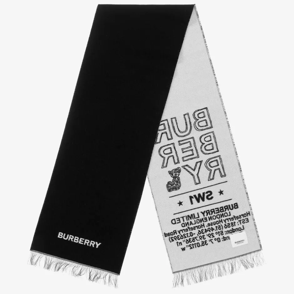 Burberry Black Wool Logo Scarf (127cm) Discount