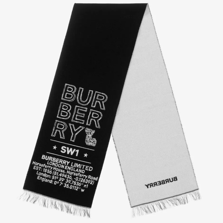 Burberry Black Wool Logo Scarf (127cm) Discount