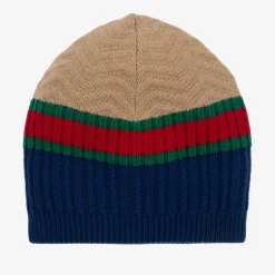 Gucci Blue & Beige Wool Knit Beanie Hat Online