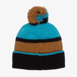 Deux par Deux Blue & Brown Knitted Pom-Pom Hat Online