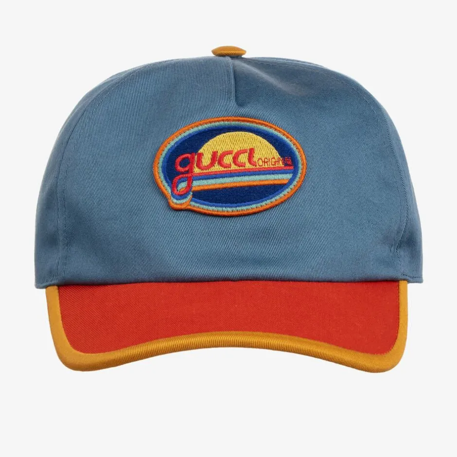 Gucci Blue & Orange Cotton Canvas Cap Discount