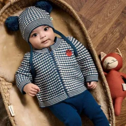 The Bonniemob Blue & White Chunky Knit Wool Cardigan Discount