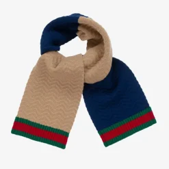 Gucci Blue & Beige Wool Knit Scarf (140cm) Hot