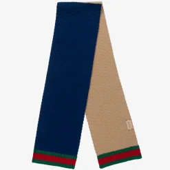 Gucci Blue & Beige Wool Knit Scarf (140cm) Hot