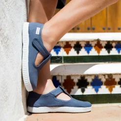 Pisamonas Blue Canvas T-Bar Shoes Clearance