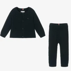 Tommy Hilfiger Blue Cotton & Wool Knit Baby Trouser Set Outlet