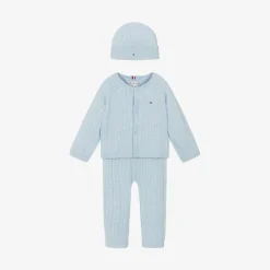 Tommy Hilfiger Blue Cotton & Wool Knit Baby Trouser Set New
