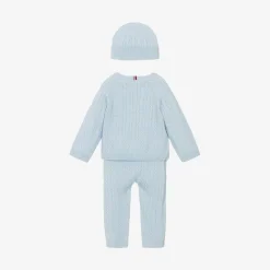 Tommy Hilfiger Blue Cotton & Wool Knit Baby Trouser Set New