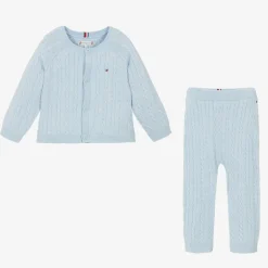 Tommy Hilfiger Blue Cotton & Wool Knit Baby Trouser Set New