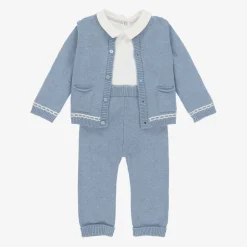 Mayoral Newborn Blue Cotton & Wool Knit Baby Trouser Set
