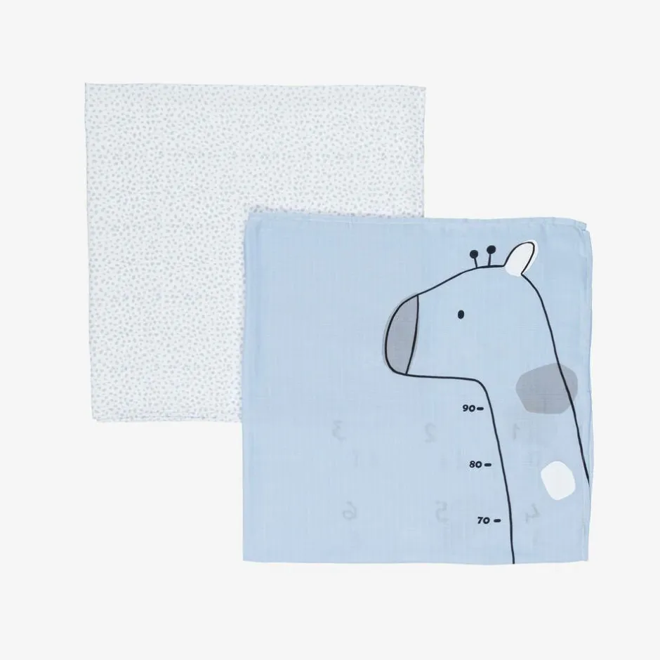 Mayoral Blue Cotton Baby Milestone Swaddles (2 Pack) Discount