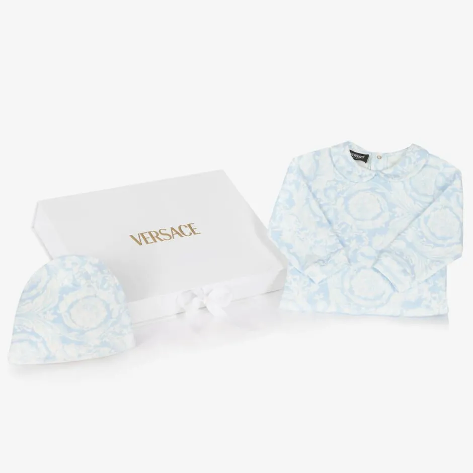 Versace Blue Cotton Babysuit & Hat Set Online