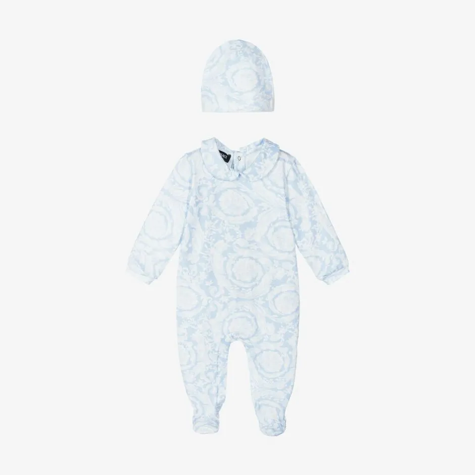 Versace Blue Cotton Babysuit & Hat Set Online