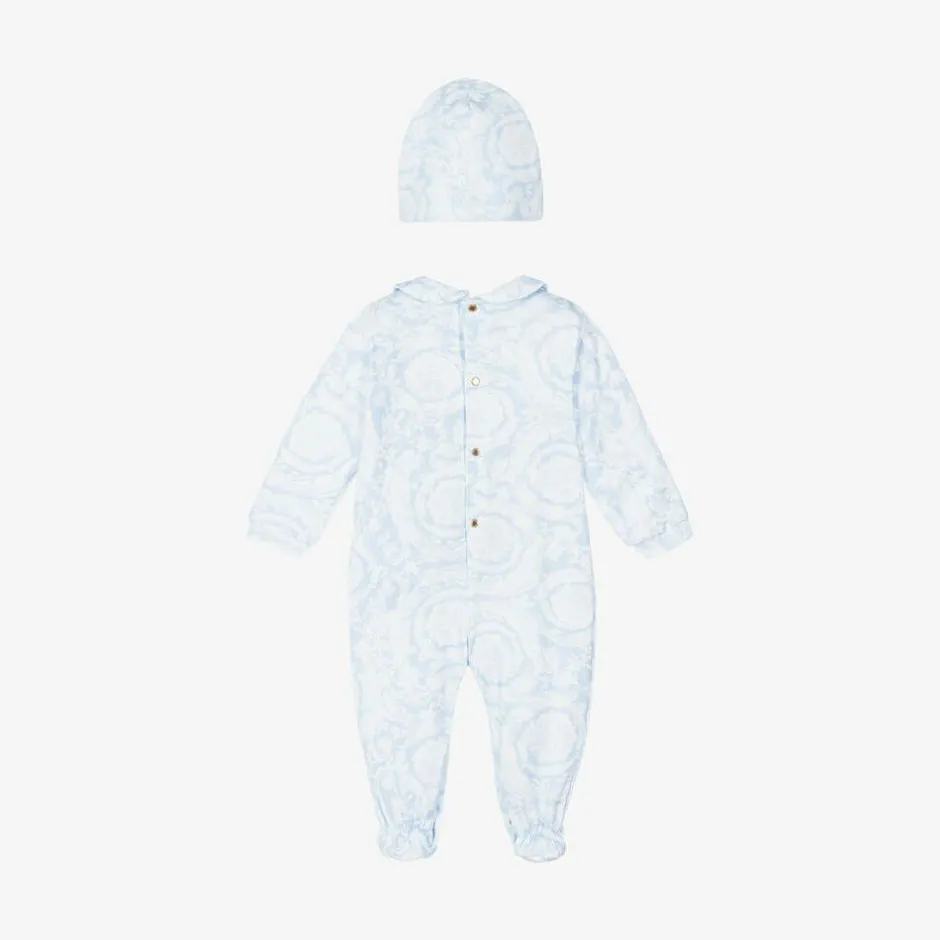 Versace Blue Cotton Babysuit & Hat Set Online