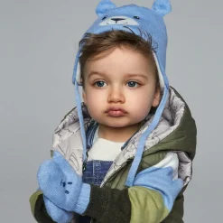 Mayoral Blue Cotton Bear Hat & Mittens Set Clearance