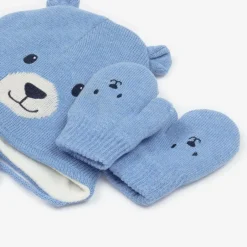Mayoral Blue Cotton Bear Hat & Mittens Set Clearance