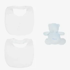 Emile et Rose Blue Cotton Bibs & Bear Baby Gift Set
