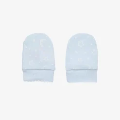 Kissy Kissy Blue Cotton Crescent Moonlight Scratch Mittens New